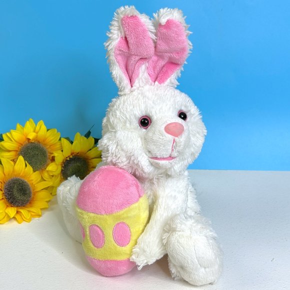 Vintage Dan Dee White Fluffy Bunny Rabbit w/ Easter Egg Plush Stuffed Animal Toy - Picture 1 of 3